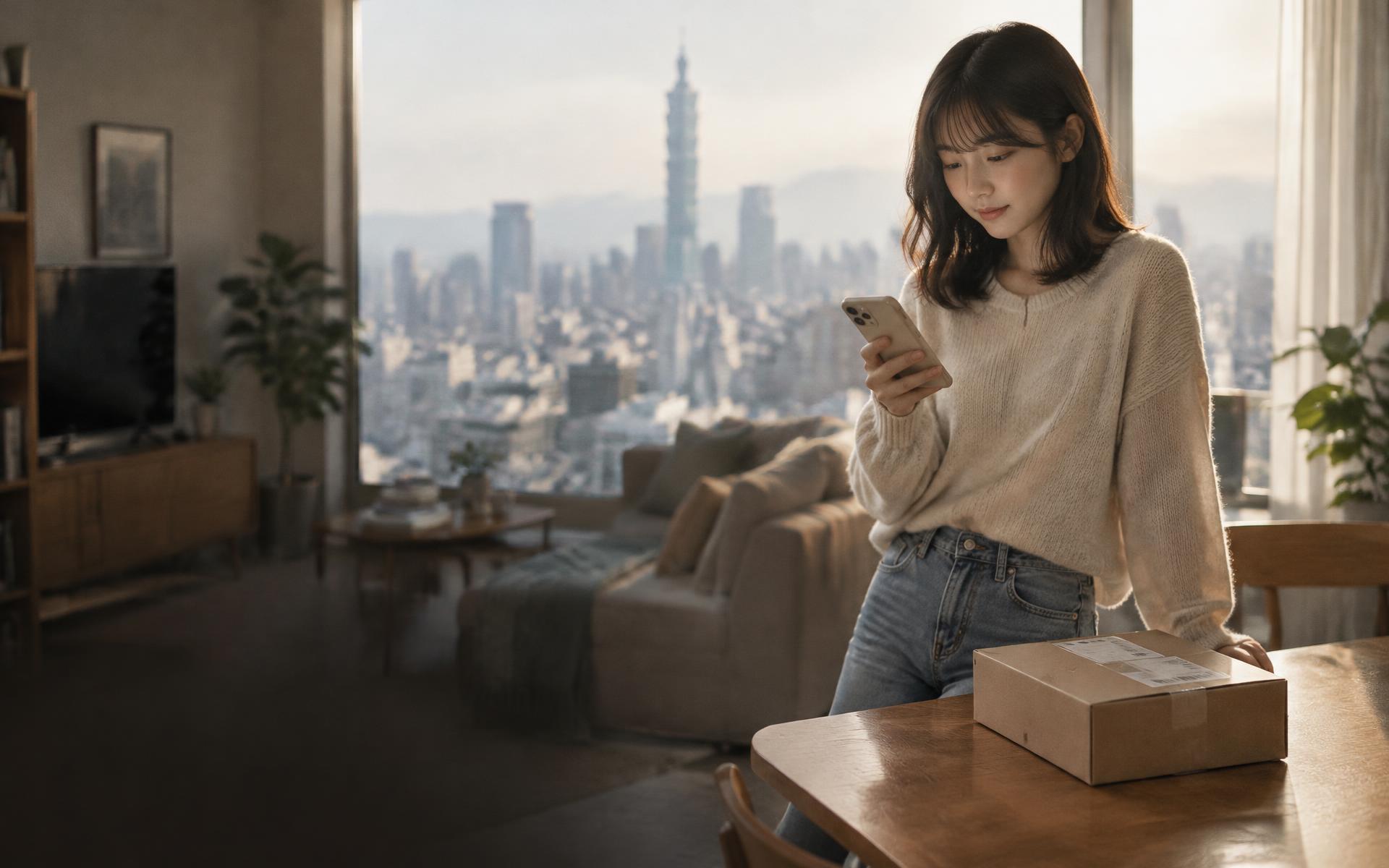 Customer at home tracking a delivered parcel on her phone